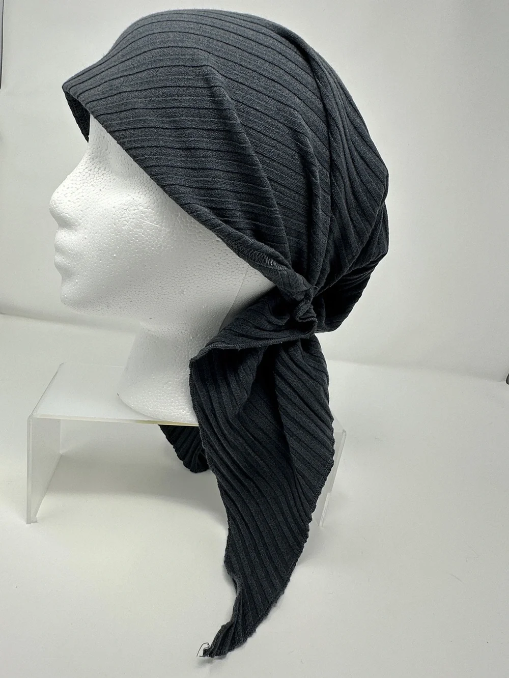 Women’s Dark Gray Ribbed tichel Headscarf - Classic Comfort beanie head wrap